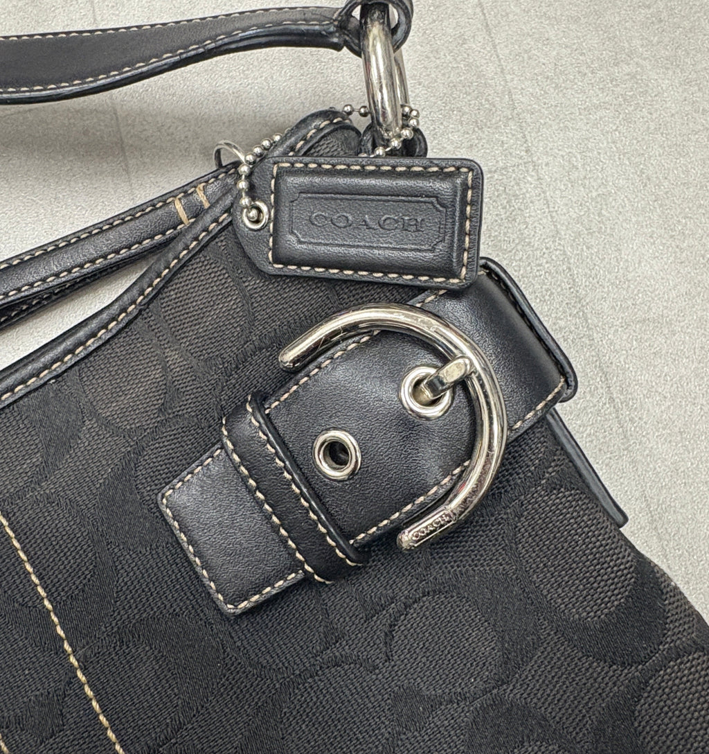 Vintage Authentic Coach SoHo Signature Slim Jacquard Fabric Shoulder Bag Black