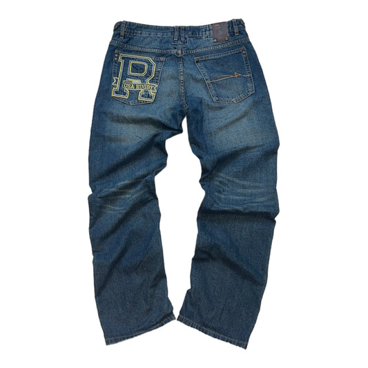 Y2K Embroidered Rugby Denim Jeans - 34x34