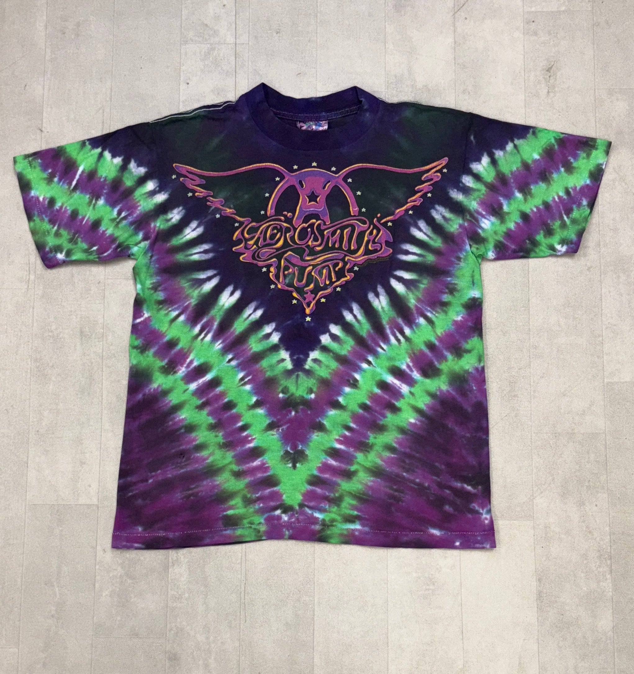 1990 Aerosmith Pump Tour Tie Dye Liquid Blue Single Stitch Tee