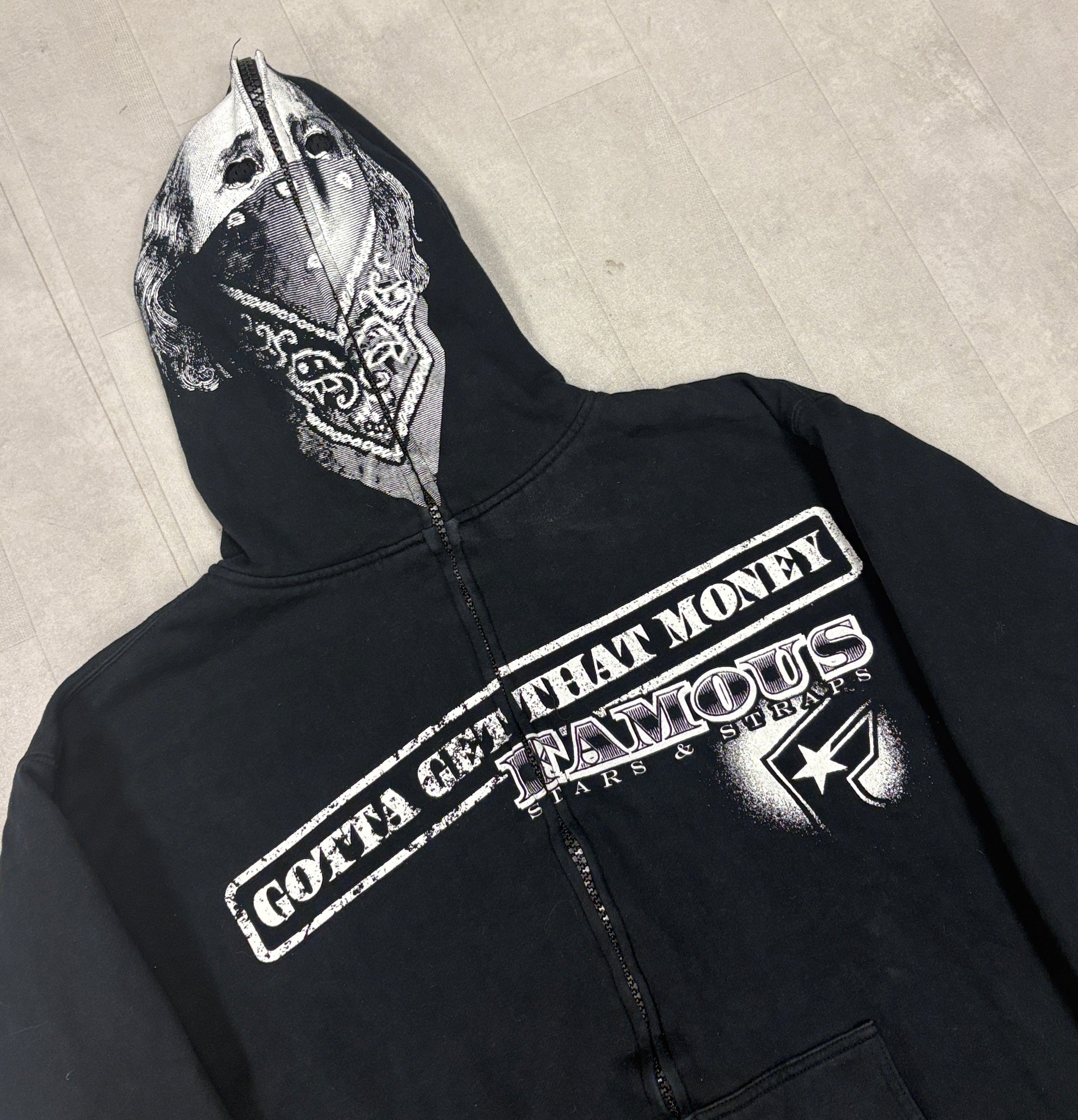 FAMOUS Stars and Straps Black Ben Franklin Head full zip hoodie mask - LARGE