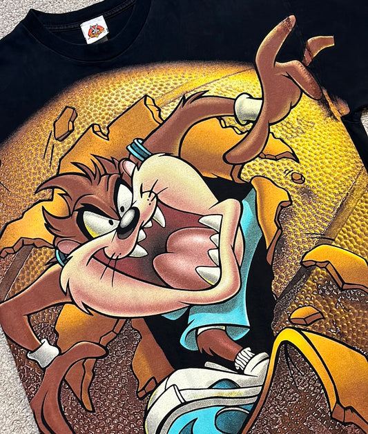 Vintage 1990s Tazmanian Devil Taz Looney Tunes Basketball Tee Shirt Space Jam - LARGE