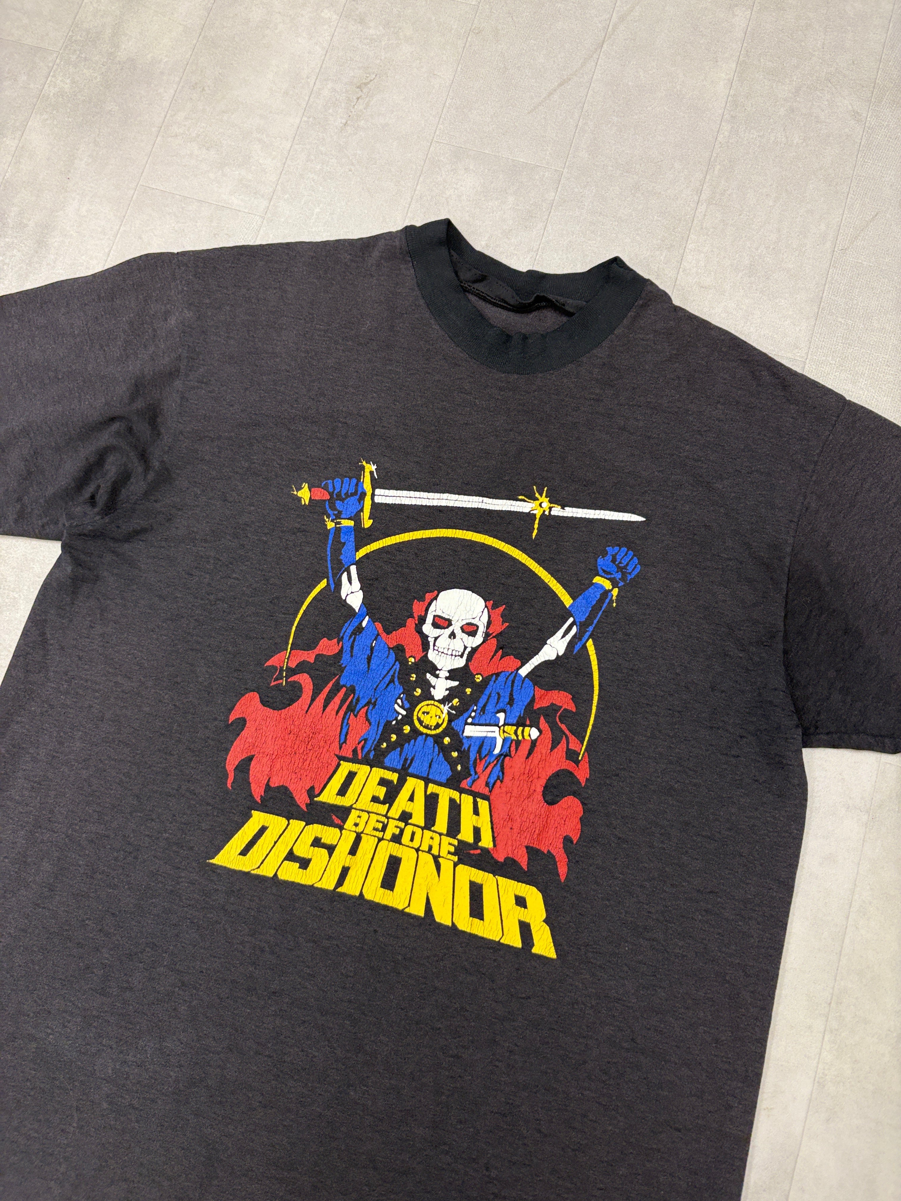 Vintage Death Before Dishonor 1987 Movie Promo Faded Black T-Shirt