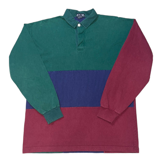 Vintage Color Blocked Long Sleeve Polo - LARGE