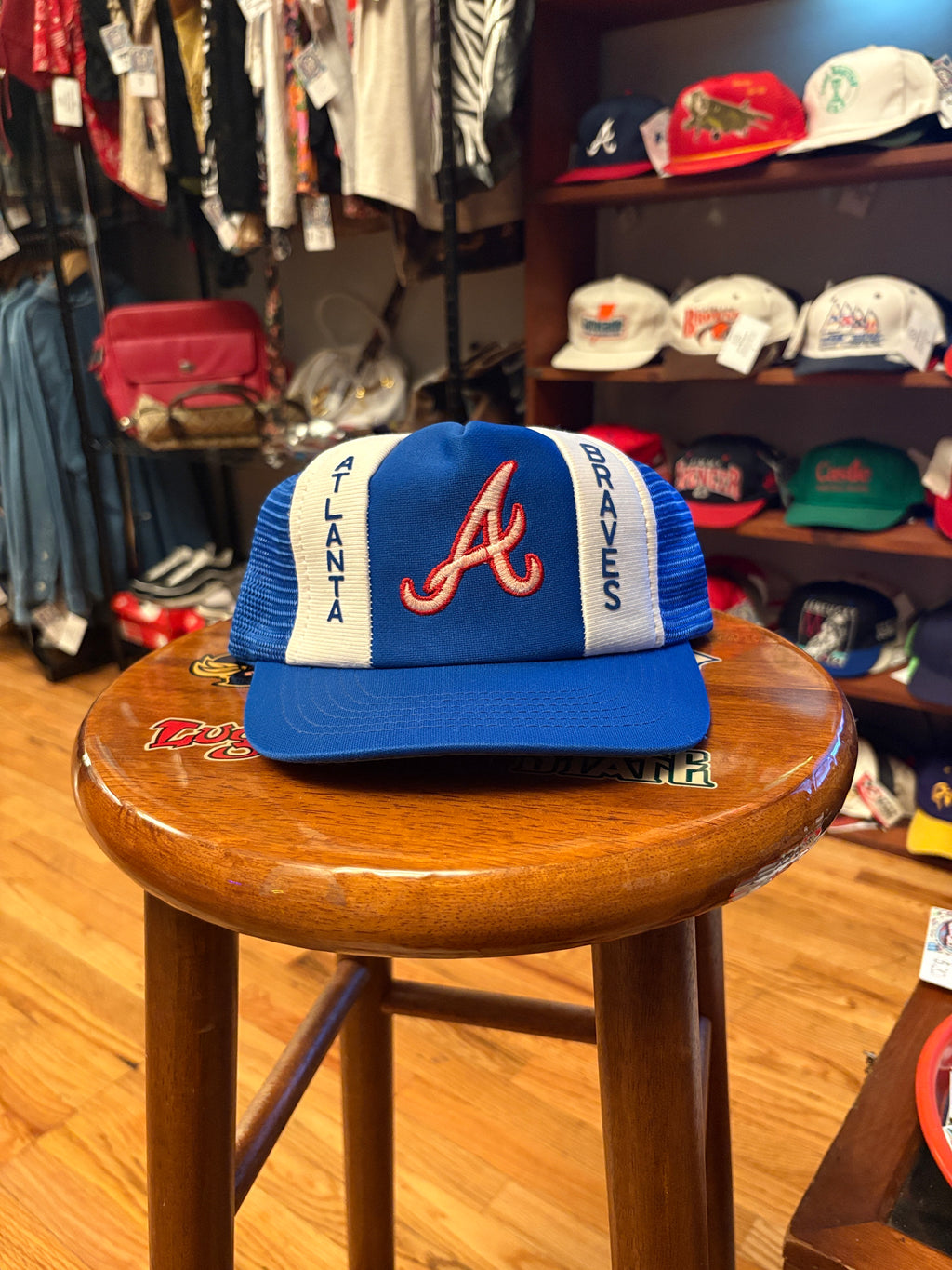 Atlanta Braves Trucker Snapback Mesh Cap Blue Red Baseball Hat