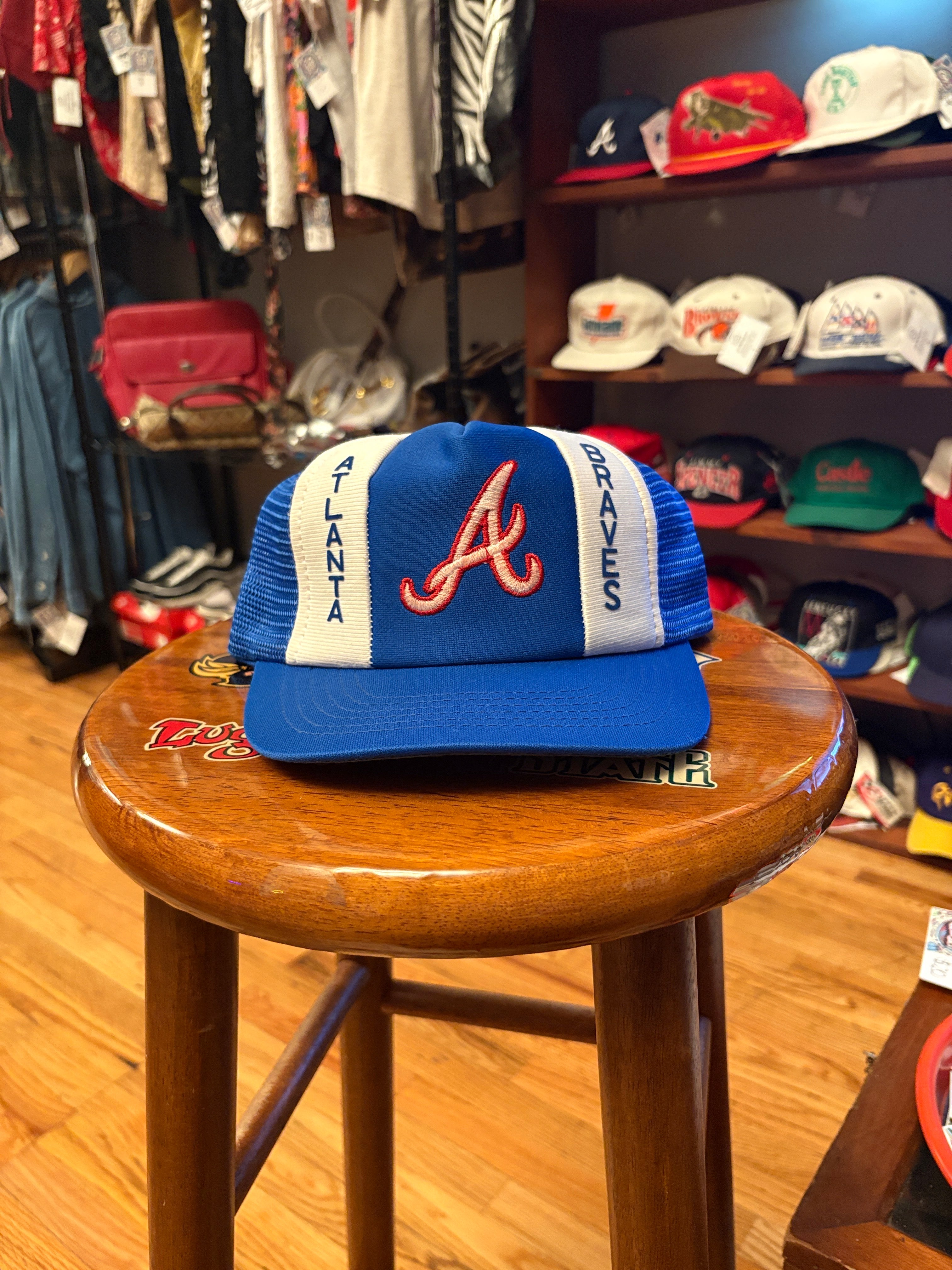 Atlanta Braves Trucker Snapback Mesh Cap Blue Red Baseball Hat