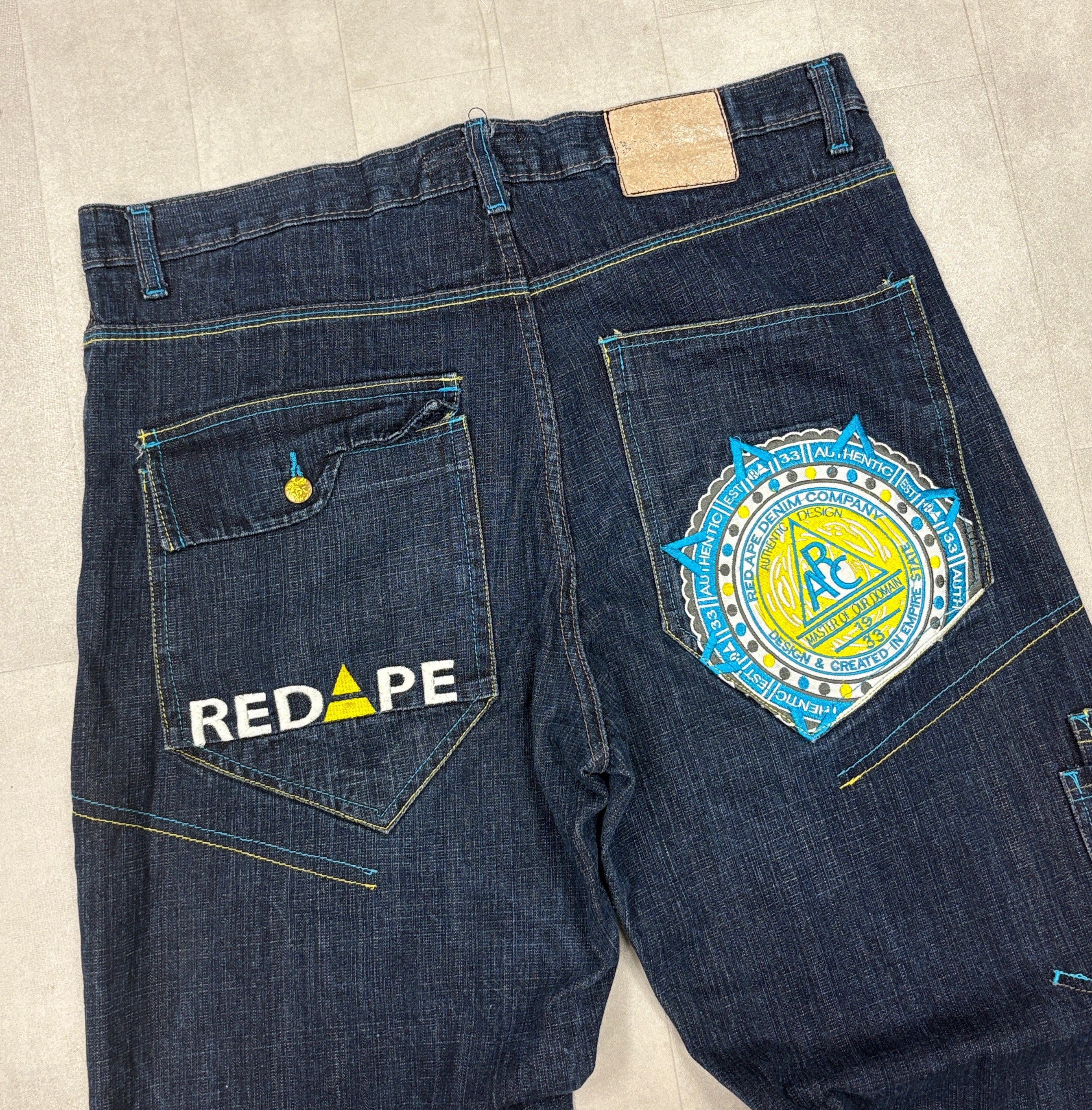 Y2K Red Ape Embroidered Denim Jeans - 36x32