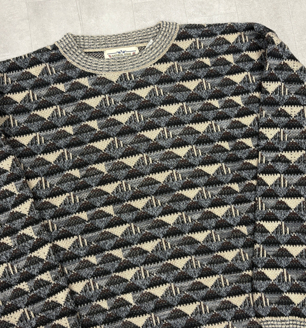 Vintage Patterned Crewneck Sweater - LARGE