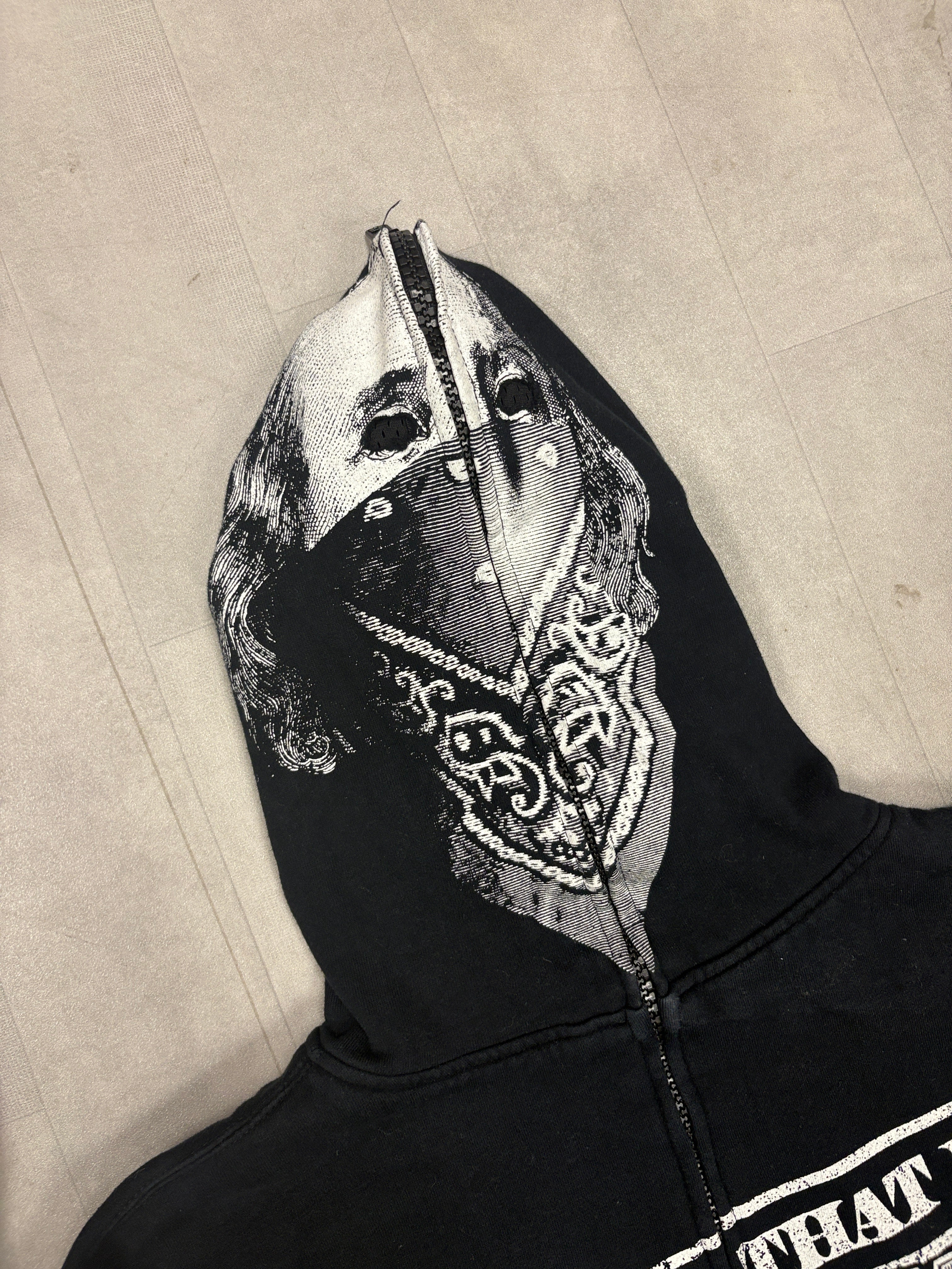 FAMOUS Stars and Straps Black Ben Franklin Head full zip hoodie mask - LARGE