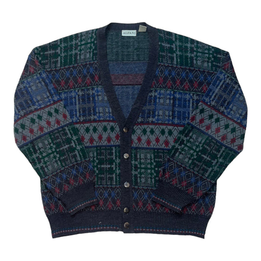 Vintage Patterned Cardigan Sweater - LARGE