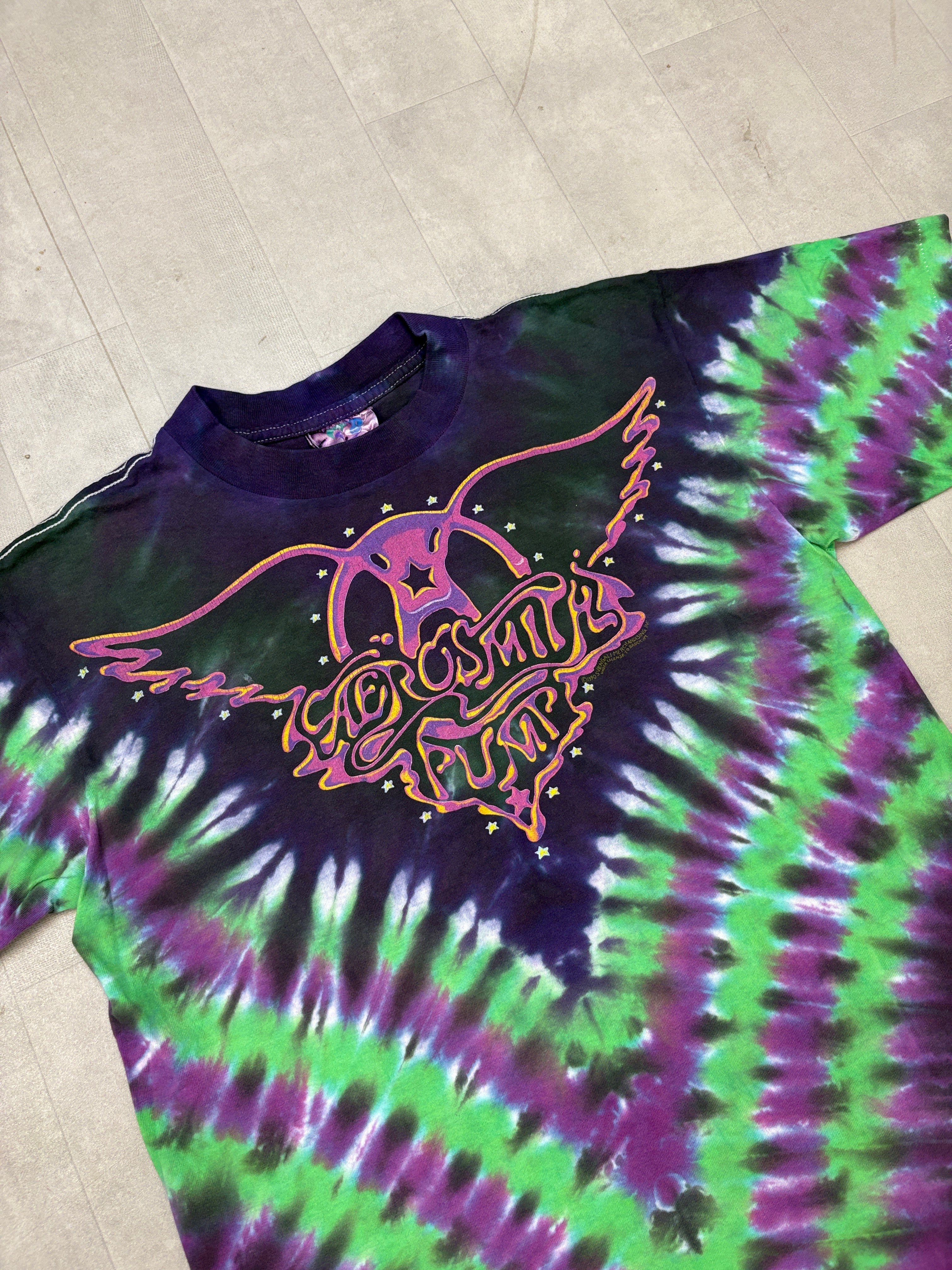 1990 Aerosmith Pump Tour Tie Dye Liquid Blue Single Stitch Tee - SMALL