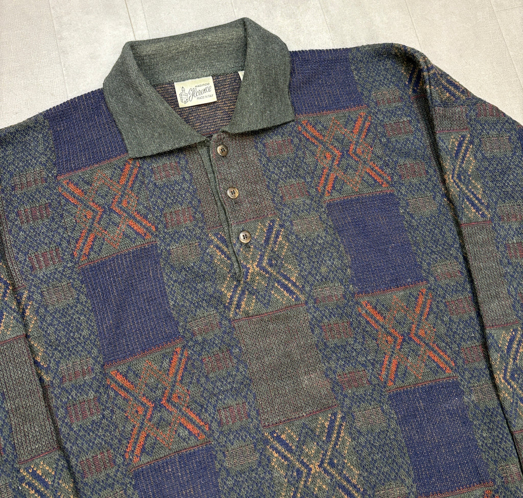 Vintage Patterned Collard Sweater - LARGE