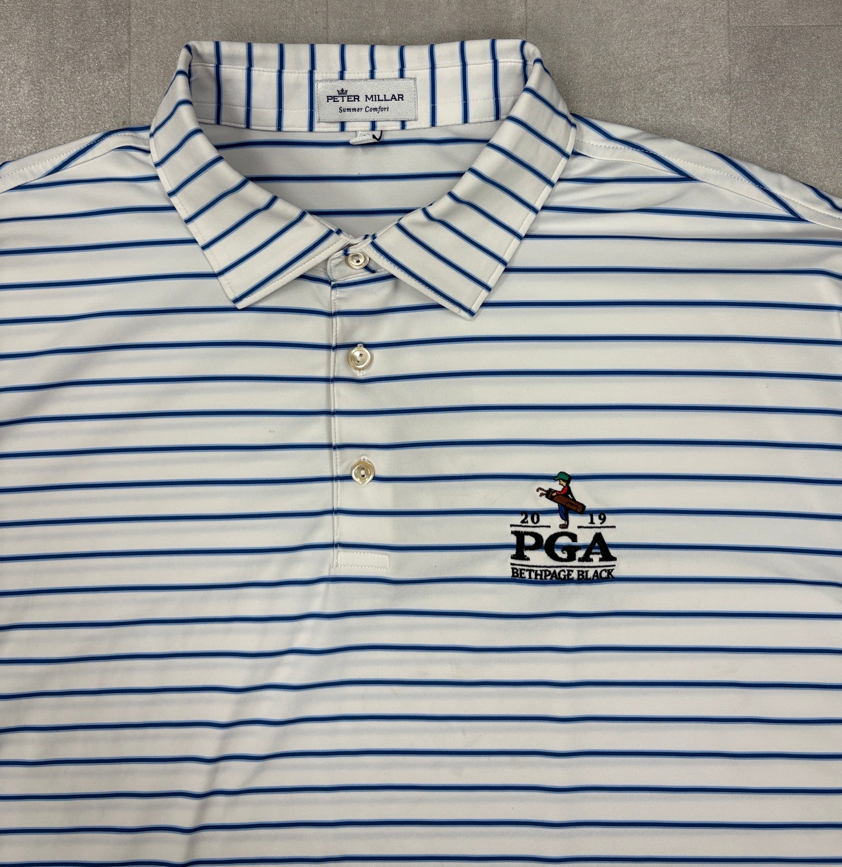 Peter Millar Summer Comfort PGA at Bethpage Black Striped Golf Polo - XL