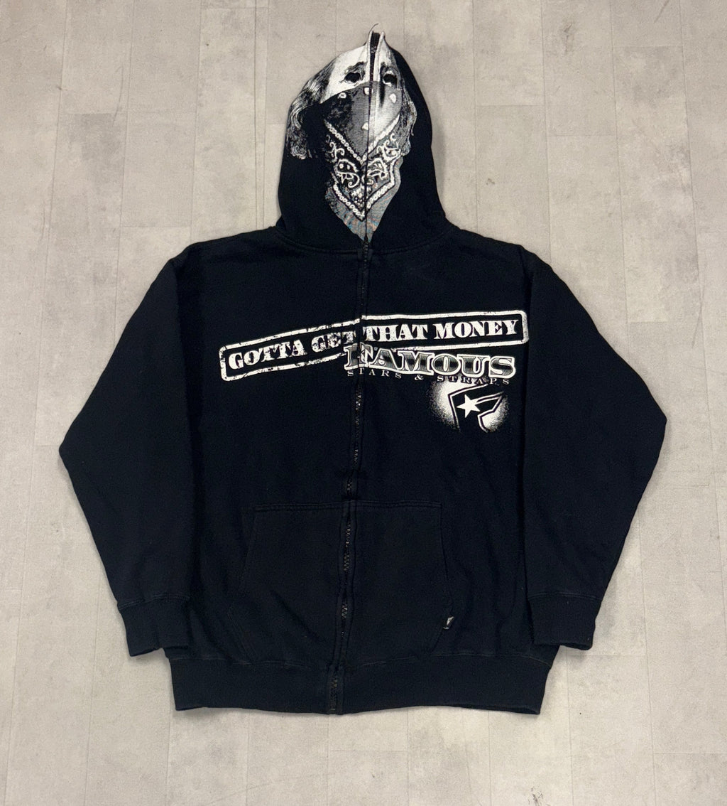 FAMOUS Stars and Straps Black Ben Franklin Head full zip hoodie mask - LARGE