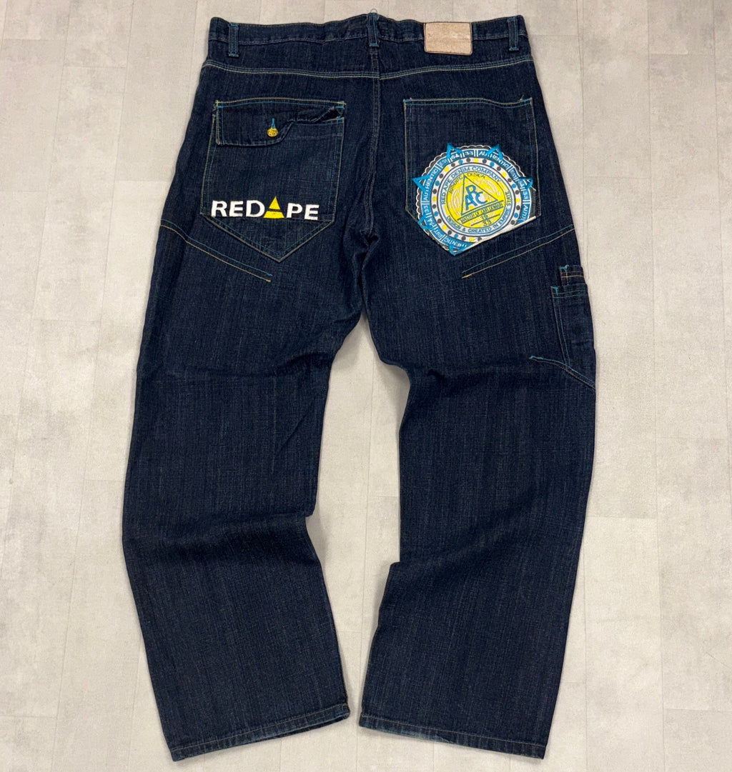 Y2K Red Ape Embroidered Denim Jeans - 36x32