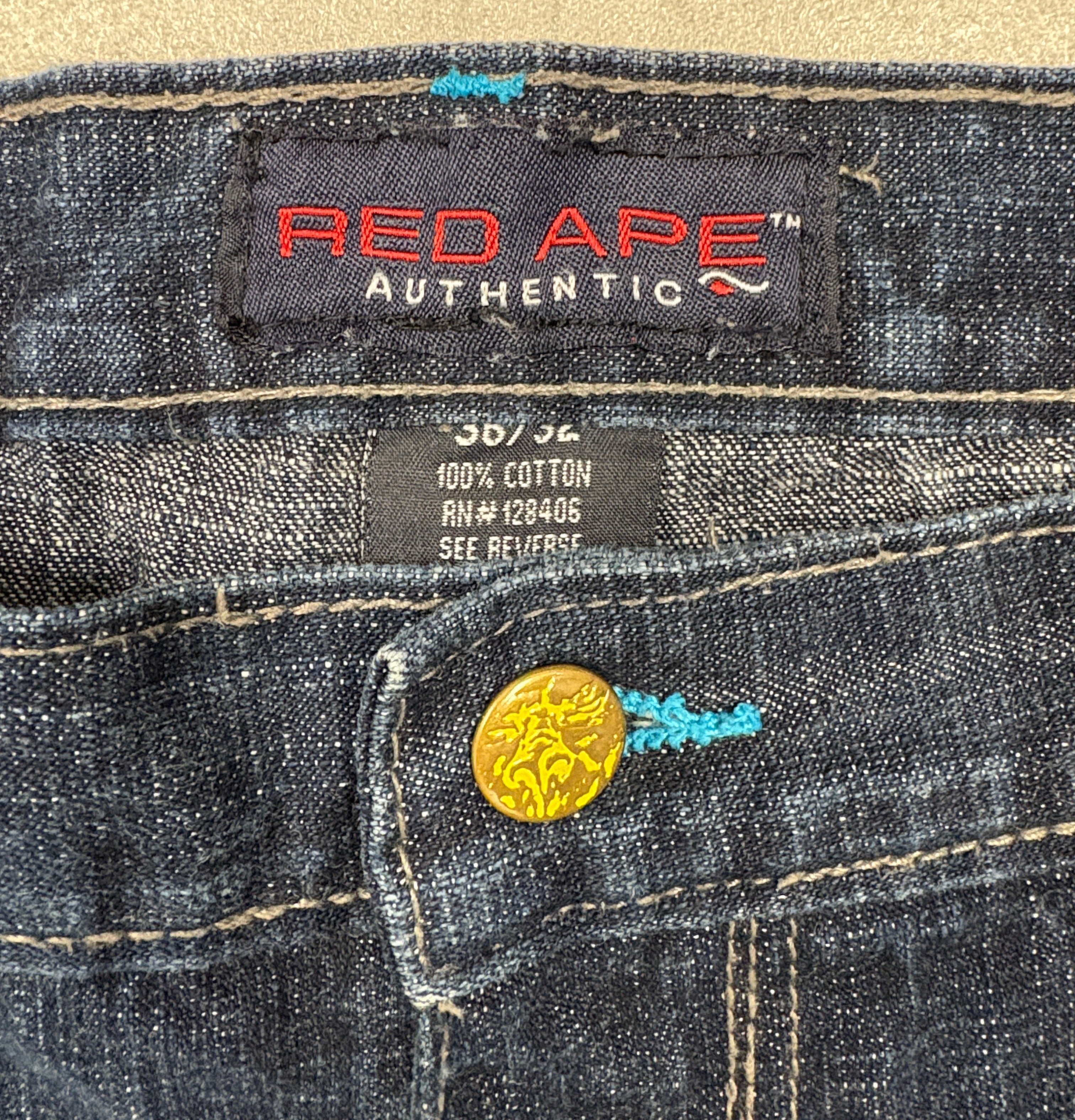 Y2K Red Ape Embroidered Denim Jeans - 36x32