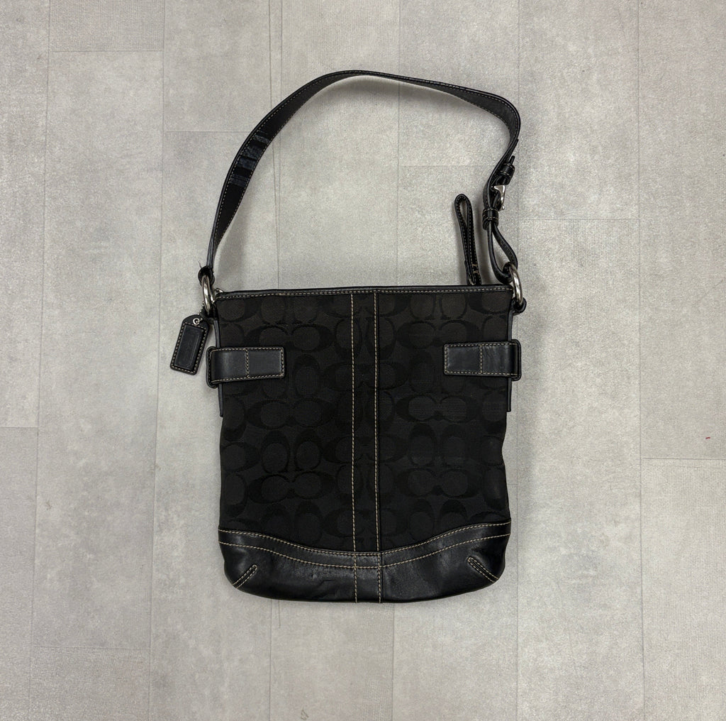 Vintage Authentic Coach SoHo Signature Slim Jacquard Fabric Shoulder Bag Black