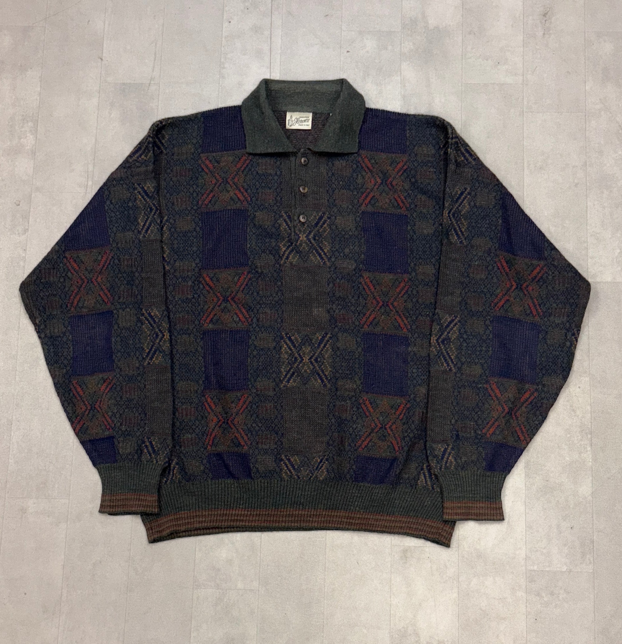 Vintage Patterned Collard Sweater - LARGE